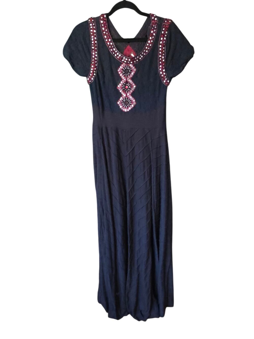 Free People Friar Park Maxi Dress Black Embellished Lace Back Size L